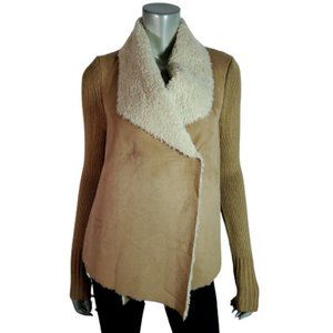 New York & Co. Sweater Jacket XS Faux Suede Stretch Snap Button‎ Brown Coat
